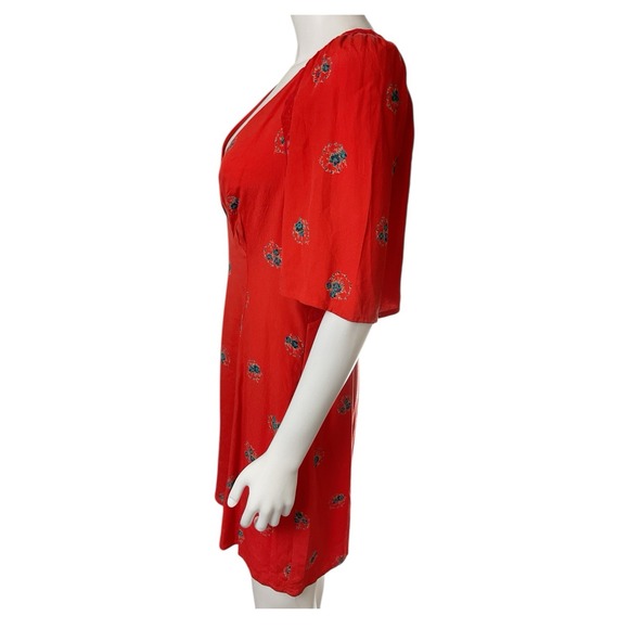 Free People 8 Mockingbird Coral Red Floral Print Backless Mini Viscose Dress - Picture 3 of 9